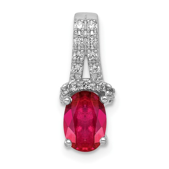 14k White Gold Diamond and Oval Ruby (July Birthstone) Necklace Charm Pendant - Picture 1 of 4